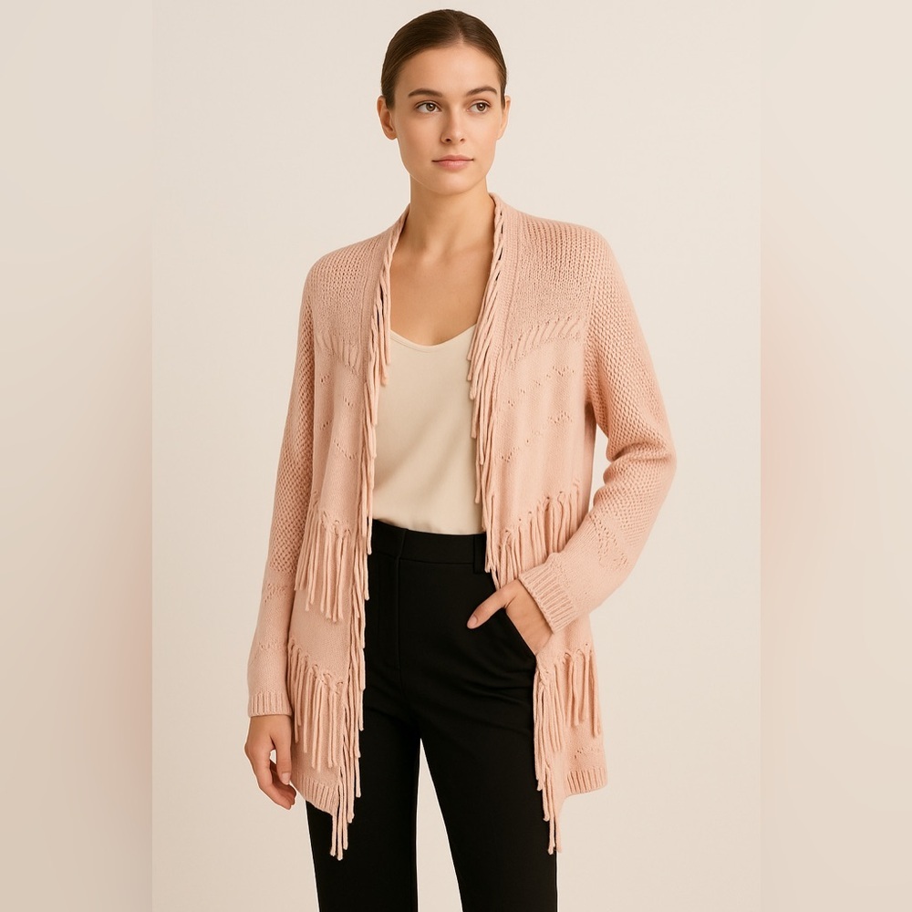Maje Melomane Cardigan Oversized Fringe Western Neutral Stretch Size 1 S